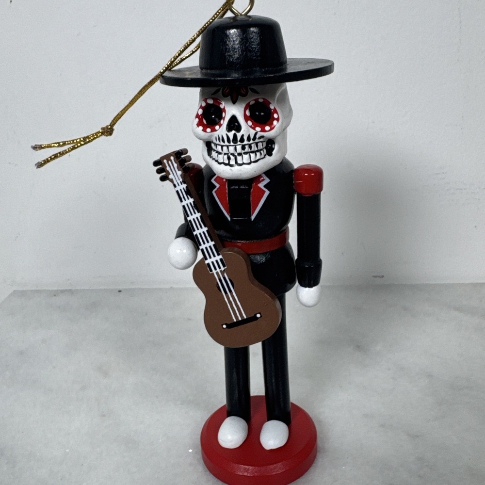Santa's Workshop Day of the Dead Skeleton with Guitar Ornament Decoration 6.5"